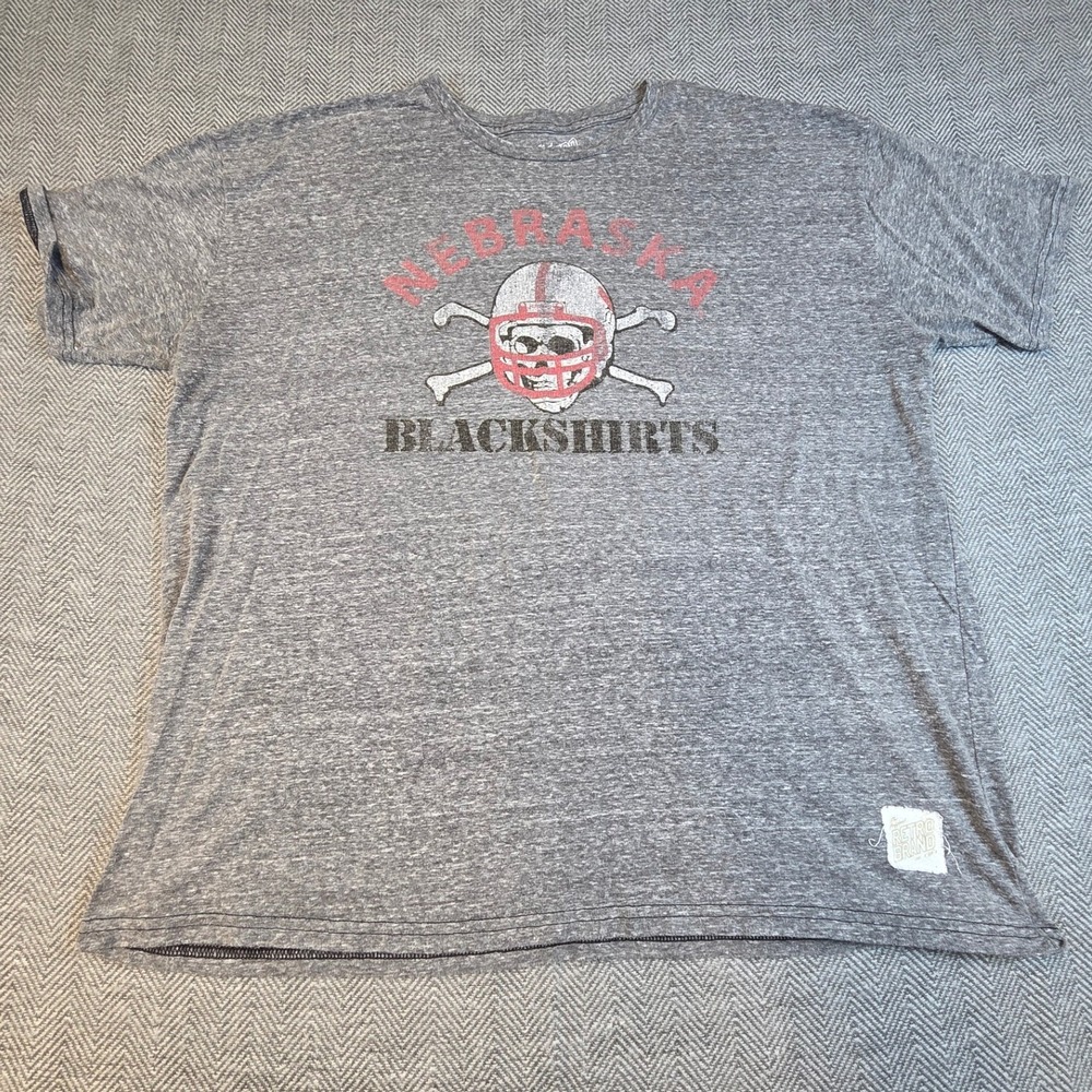 Retro Brand Nebraska Blackshirts T-Shirt Mens XXL Gray Skull Crossbones Huskers